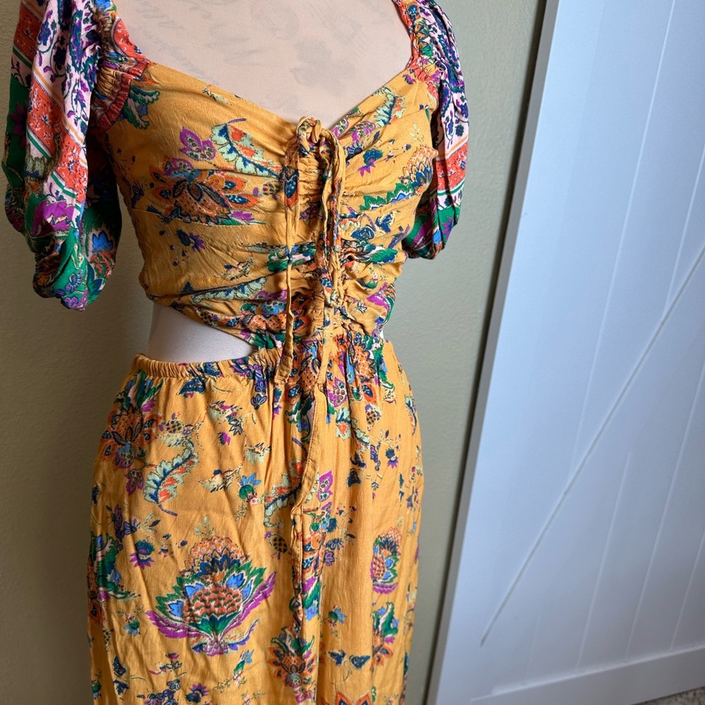 Free People Yellow Floral Wide Leg Jumpsuit